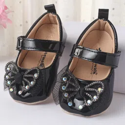 Cute Walk by Babyhug Booties With Velcro Closure & Butterfly Applique - Black-picture-11