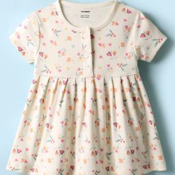 CUCUMBER Interlock Knit Half Sleeves Frock With Floral Print - Cream-picture-10