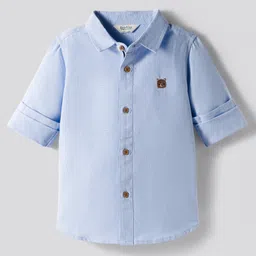 Bonfino 100% Cotton Knit Full Sleeves Oxford Shirt With Embroidery Details - Light Blue-picture-38