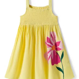 Kookie Kids Rayon Woven Sleeveless Frock With Floral Print - Yellow-image-74
