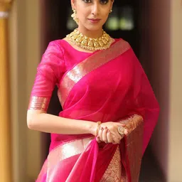 Lookmark Organza Saree With Woven Design Zari Border image 4