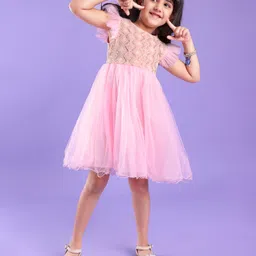 Babyhug Ruffle Sleeves Ethnic Dress Embroidered and Sequin Detailing - Pink image 2