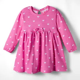 Babyhug Cotton Knit Full Sleeves Frock With Bloomers & Heart Print - Pink image 2