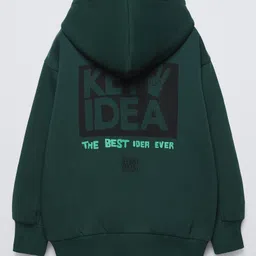 ALAN JONES Cotton Blend Knit Full Sleeves Key Idea Text Embroidered Light Winter Oversized Sweatjacket - Teal image 3