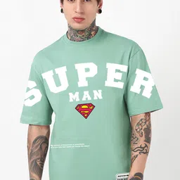 Bewakoof Men Superman Typography Printed Round Neck Pure Cotton Oversized T-shirt-picture-19