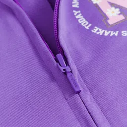 Babyhug Cotton Knit Full Sleeves Bomber Jacket With Text Print - Purple & White image 3
