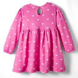 Babyhug Cotton Knit Full Sleeves Frock With Bloomers & Heart Print - Pink image 3