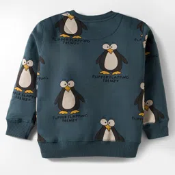 Doreme Terry Knit Full Sleeves Co-Ord Winter Wear T-Shirt & Joggers Set with Penguin Print - Navy Blue image 3