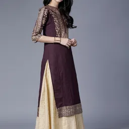 vishudh Women Solid Pure Cotton Straight Kurta image 4