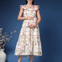 Zelena Cotton Maternity Feeding Dress - Multi-image-59