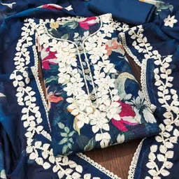 SAINOOR Floral Embroidered Organza Semi-Stitched Dress Material-picture-19