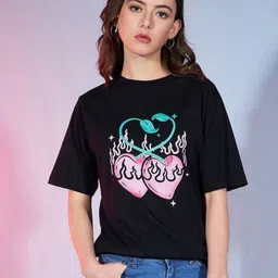 DressBerry Women Graphic Printed Round Neck Cotton Relaxed Fit T-shirt-image-83