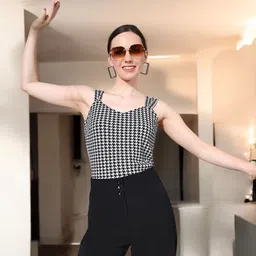 BAESD Geometric Checked Sweetheart Neck Top image 1