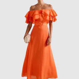 Forever New Women Off-Shoulder Flared Sleeve A-Line Midi Dress-picture-29