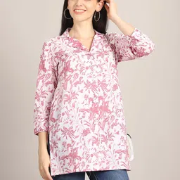 Merira Floral Printed Shirt Collar Pure Cotton Straight Short Kurta-picture-20
