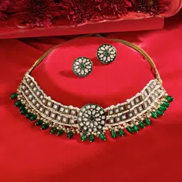 Zaveri Pearls Gold-Plated Kundan Studded And Pearls Beaded Meenakari Jewellery Set image 1