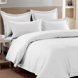 Story@home White Striped 300 TC Queen Bedsheet with 2 Pillow Covers-picture-3