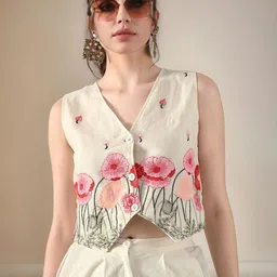 Sangria Embellished Embroidered Cotton Top image 2