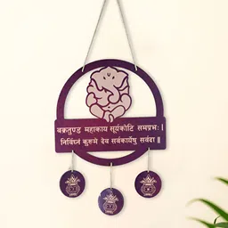 INTERNATIONAL GIFT Purple & Off White Textured Wooden Lord Ganesha Wall Hangings-image-28