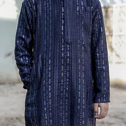 Stuffie Land Boys Ethnic Motifs Embroidered Regular Sequinned Pure Cotton Kurta with Pyjamas image 3