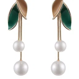 Celestique Leaf Shaped Pearls Drop Earrings-picture-37
