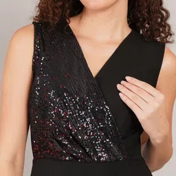 Curvydrobe Women Embellished Sequined Georgette Wrap Midi Dress image 5