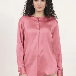 AMSWAN Women Mandarin Collar Satin High-Low Top-image-16