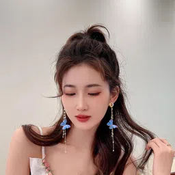 Anouk Gold-Plated American Diamond Stone Studded Korean Quirky Shaped Drop Earrings image 3