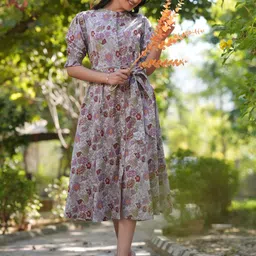 Janasya Floral Print A-Line Midi Dress image 3