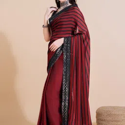 Mameraa Striped Sequinned Art Silk Heavy Work Saree image 4