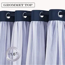 BFAM Navy Blue & White Set of 2 Black Out Window Curtain image 5