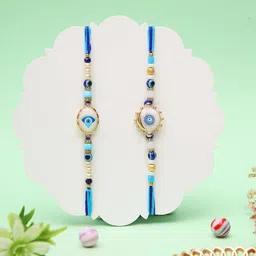 Aapno Rajasthan Set 0f 2 Evil Eye Thread Rakhi With Roli chawal & Greeting Card-picture-12