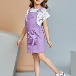 Peppermint Girls Printed Pure Cotton Square Neck Dungarees With T-Shirt image 4