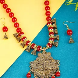 SUNHARI Beaded Peacock Shaped Jewellery Set-picture-10