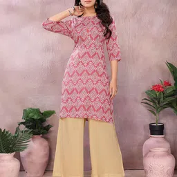 Rangita Ethnic Motifs Printed Round Neck Straight Kurta-image-1