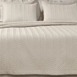 SANSAAR A DDECOR BRAND LIVE CONSCIOUSLY White Self Design Cotton 3 Piece Bedding Set-image-21