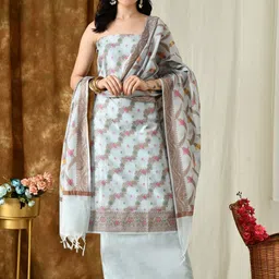 THE WEAVERS SHOP BY RAAVI Chanderi Unstitched Dress Material-picture-39