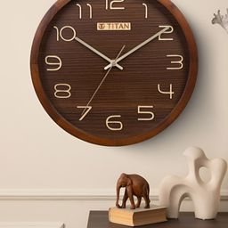 Titan Classic Brown & Gold Toned Wooden Contemporary Round Shaped Wall Clock-picture-45