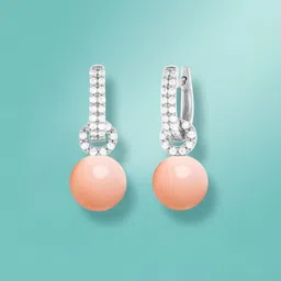 MINUTIAE Silver-Plated Artificial Stones Studded And Pearls Beaded Spherical Hoop Earrings image 3