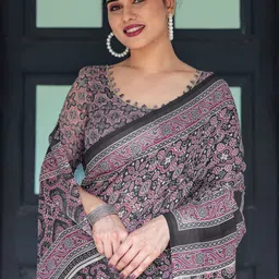 MAHARANI COUTURE Women Pure Linen Ethnic Motifs Printed Banarasi Saree image 4