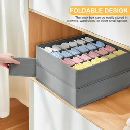 abtrix with ab 2-Pack 24-Cell Foldable Sock & Underwear Drawer Organizer with Zipper, Grey Under Bed Storage image 2