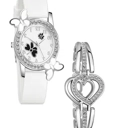 Gopal Shopcart Women Embellished Analogue Watch Gift Set 328 WH 315BLK SLV Heart B-image-74