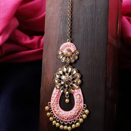 Anouk Gold-Plated Stone Studded & Beaded Meenakari Maang Tikka-picture-10