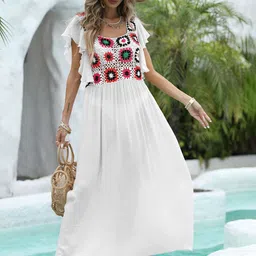 JC Mode Women Polyester Crochet Embroidered Round Neck Swimwear Cover up Top-image-12