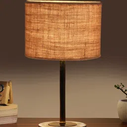 Devansh Beige Textured Wood Cylindrical Shaped Table Lamp image 3