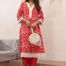 Sangria Red Ethnic Motif Printed V-Neck Straight Kurta With Trousers-picture-23