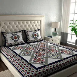 KD PRINTS White & White Geometric 180 TC King Bedsheet with 2 Pillow Covers-picture-14