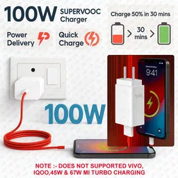 SB 100 W SuperVOOC 9 A Wall Charger for Mobile with Detachable Cable image 4