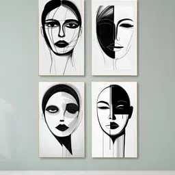 nestroots White & Black 4 Pieces Woman's Captivating Portrait Canvas Paintings Wall Arts-picture-10