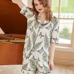 JC Collection Women Graphic Printed Lapel Collar Night suit image 2